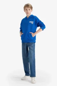 DeFacto Hooded Printed Soft Lined School Sweatshirt Boy - Image 2