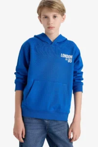 DeFacto Hooded Printed Soft Lined School Sweatshirt Boy - Image 3