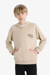 DeFacto Printed Hooded Soft Fuzzy Stone Boy Sweatshirt E9582A8/BG737 - Image 3