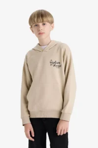 DeFacto Printed Hooded Soft Fuzzy Stone Boy Sweatshirt E9582A8/BG737 - Image 4