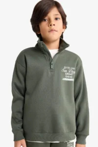 DeFacto Half Zippered Soft Furry Printed Sweatshirt Boy