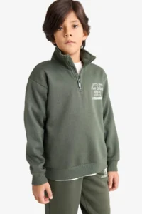 DeFacto Half Zippered Soft Furry Printed Sweatshirt Boy - Image 3