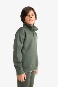 DeFacto Half Zippered Soft Furry Printed Sweatshirt Boy - Image 4