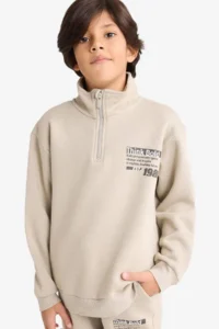 DeFacto Half Zippered Soft Furry Printed Sweatshirt Boy