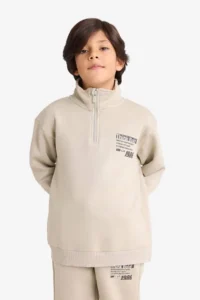 DeFacto Half Zippered Soft Furry Printed Sweatshirt Boy - Image 3