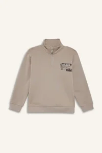 DeFacto Half Zippered Soft Furry Printed Sweatshirt Boy - Image 7