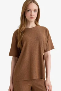 DeFacto Regular Fit Crew Neck Wrapped Short Sleeve T-Shirt