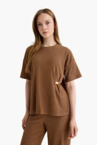 DeFacto Regular Fit Crew Neck Wrapped Short Sleeve T-Shirt - Image 3
