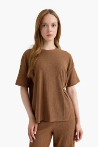 DeFacto Regular Fit Crew Neck Wrapped Short Sleeve T-Shirt - Image 5