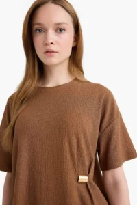 DeFacto Regular Fit Crew Neck Wrapped Short Sleeve T-Shirt - Image 6