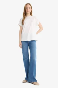 DeFacto Crew Neck Flared Cotton Short Sleeve T-Shirt - Image 2