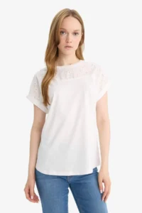 DeFacto Crew Neck Flared Cotton Short Sleeve T-Shirt - Image 4