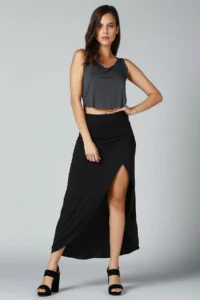 Quincey Women Black slit Skirt