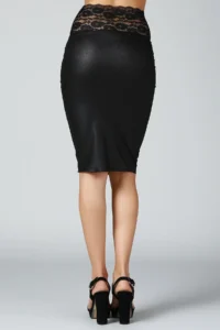 Quincey Women Black Lace Detailed Leather Skirt Ek2328 - Image 3