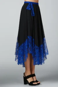 Quincey Women Saks Blue Black Asymmetric Skirt - Image 2