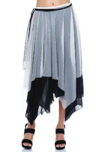 Quincey Women Black White Tulle Skirt Two Layer Ek2355 - Image 2