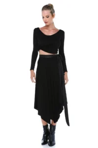 Quincey Women Black wrap tied up Skirt Ek2367