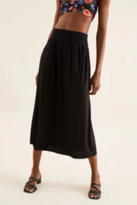 Quincey Women Black Beli Elastic Maxi Skirt - Image 2