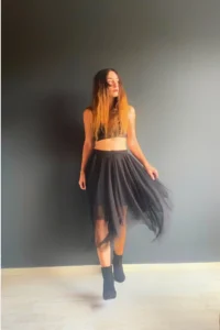 Quincey Asymmetric CUT Lined DOUBLE LAYER Tulle Skirt - Image 2