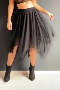 Quincey Asymmetric CUT Lined DOUBLE LAYER Tulle Skirt - Image 3