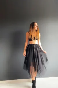 Quincey Asymmetric CUT Lined DOUBLE LAYER Tulle Skirt - Image 5