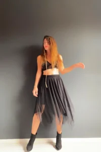 Quincey Asymmetric CUT Lined DOUBLE LAYER Tulle Skirt - Image 6