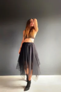 Quincey Asymmetric CUT Lined DOUBLE LAYER Tulle Skirt - Image 7