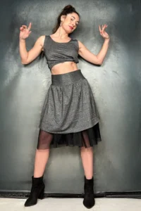 Quincey Glittering Tulle DETAIL MINI LYCRA LAME Silver Skirt - Image 2