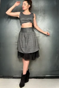 Quincey Glittering Tulle DETAIL MINI LYCRA LAME Silver Skirt - Image 3