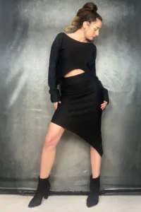 Quincey Asymmetric Narrow CUT Knitwear Glittering Skirt - Image 2