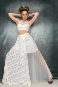 Quincey Lace Tulle Maxi White Skirt