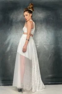 Quincey Lace Tulle Maxi White Skirt - Image 5