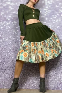 Quincey Patterned Frilly LYCRA SCUBA Material KNEE Size Skirt - Image 3