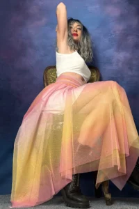 Quincey RAINBOW gradient TULLE Asymmetric Skirt