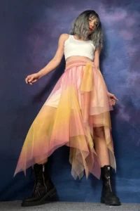 Quincey RAINBOW gradient TULLE Asymmetric Skirt - Image 3