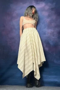 Quincey SILVERY Knitwear Asymmetric Striped Beige Skirt - Image 2
