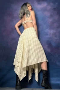 Quincey SILVERY Knitwear Asymmetric Striped Beige Skirt - Image 3