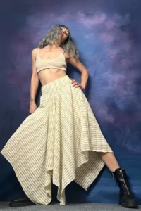 Quincey SILVERY Knitwear Asymmetric Striped Beige Skirt - Image 5