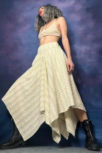 Quincey SILVERY Knitwear Asymmetric Striped Beige Skirt - Image 6