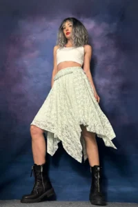 Quincey PALE Blue Asymmetric Lace Skirt
