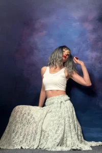 Quincey PALE Blue Asymmetric Lace Skirt - Image 2