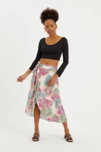 Quincey Multicolored wrap tied up Flowy Skirt