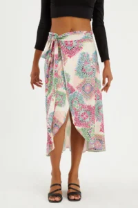 Quincey Multicolored wrap tied up Flowy Skirt - Image 2