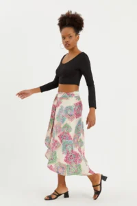 Quincey Multicolored wrap tied up Flowy Skirt - Image 3