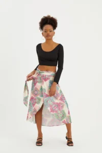 Quincey Multicolored wrap tied up Flowy Skirt - Image 4