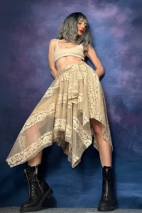 Quincey Beige Lace Asymmetric Skirt
