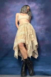 Quincey Beige Lace Asymmetric Skirt - Image 2