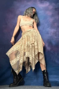 Quincey Beige Lace Asymmetric Skirt - Image 3