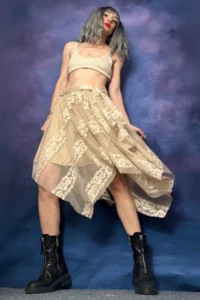 Quincey Beige Lace Asymmetric Skirt - Image 4