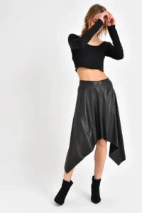 Quincey Asymmetric Leather Skirt Lycra Black Ekm2520